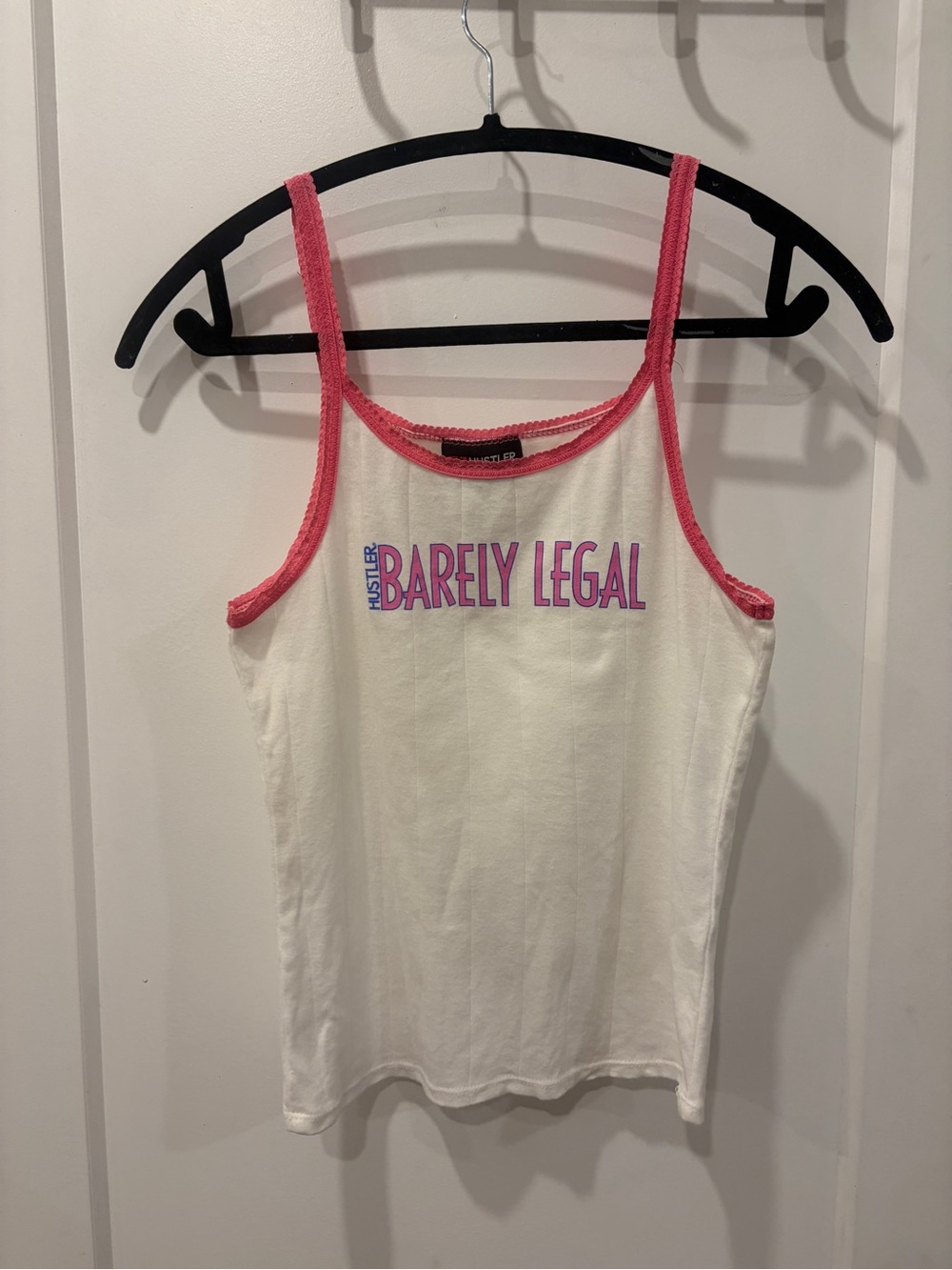 Barely Legal Hustler Y2K 2000s Pink-Trim White Tank Top
